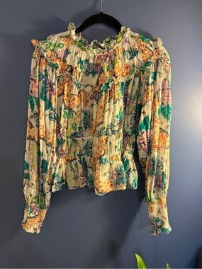 Love the label Floral Ruffle Long-Sleeve Women's Top Cream Multicolor Small